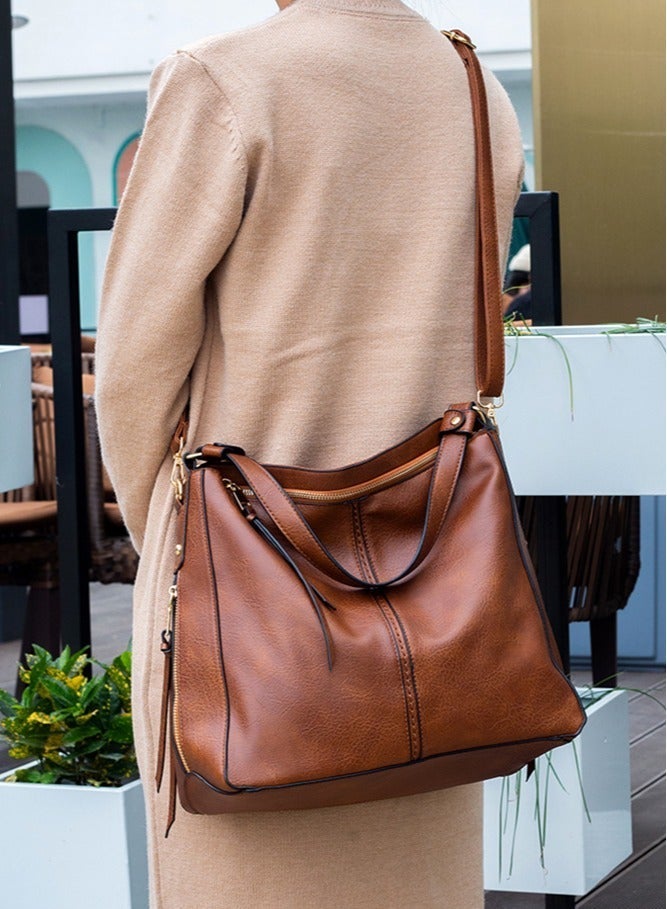 Forthcan Hobo Bags for Women-PU Faux Leather Crossbody Shoulder Bucket Purse with Detachable Long Strap, Trendy Handbag for Work & Travel - Image 3