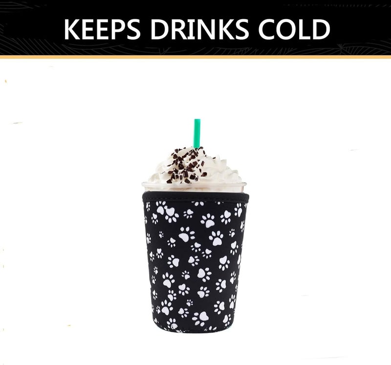 واي آر Reusable Neoprene Insulator Sleeve for Iced Coffee Cups, 3 Pack Coffee Coolies sleeves for Iced u0026 Hot Drinks, Cold Beverage Cooler Compatible with Starbucks Coffee and More (Paw) - Image 4
