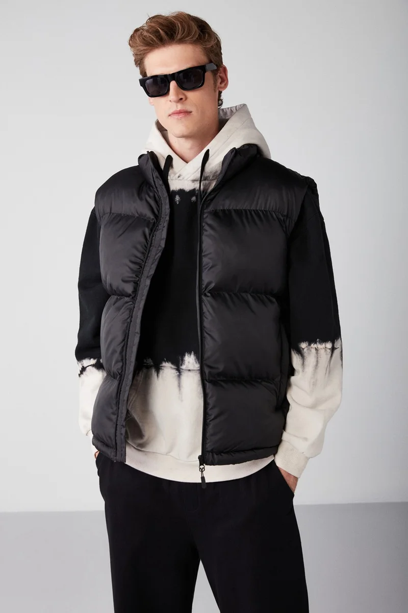 جريميلانج Lennon Men's Puffer Vest Thick Puffy Water Repellent Recycle Polyester Filling Zippered Black Vest