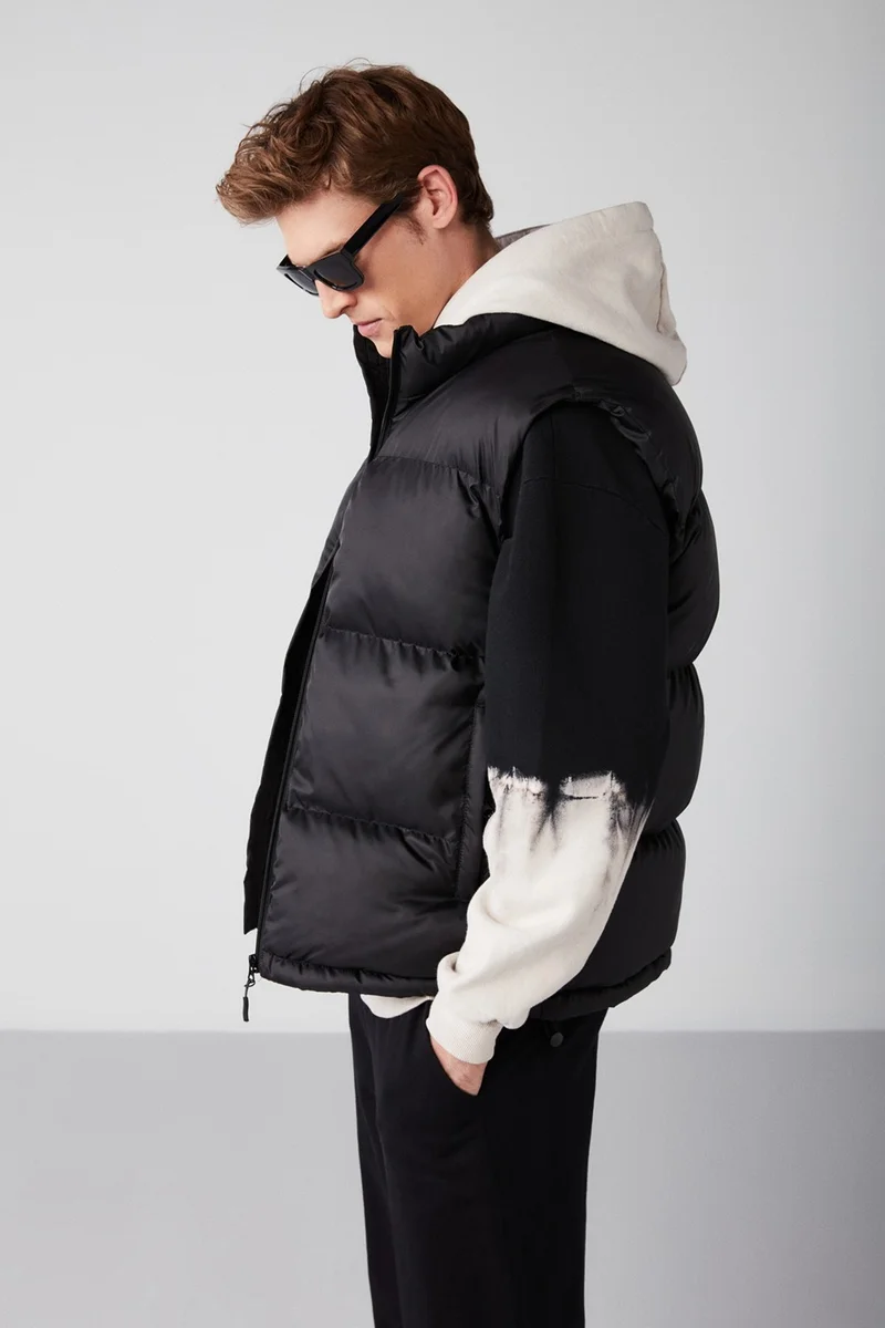 جريميلانج Lennon Men's Puffer Vest Thick Puffy Water Repellent Recycle Polyester Filling Zippered Black Vest