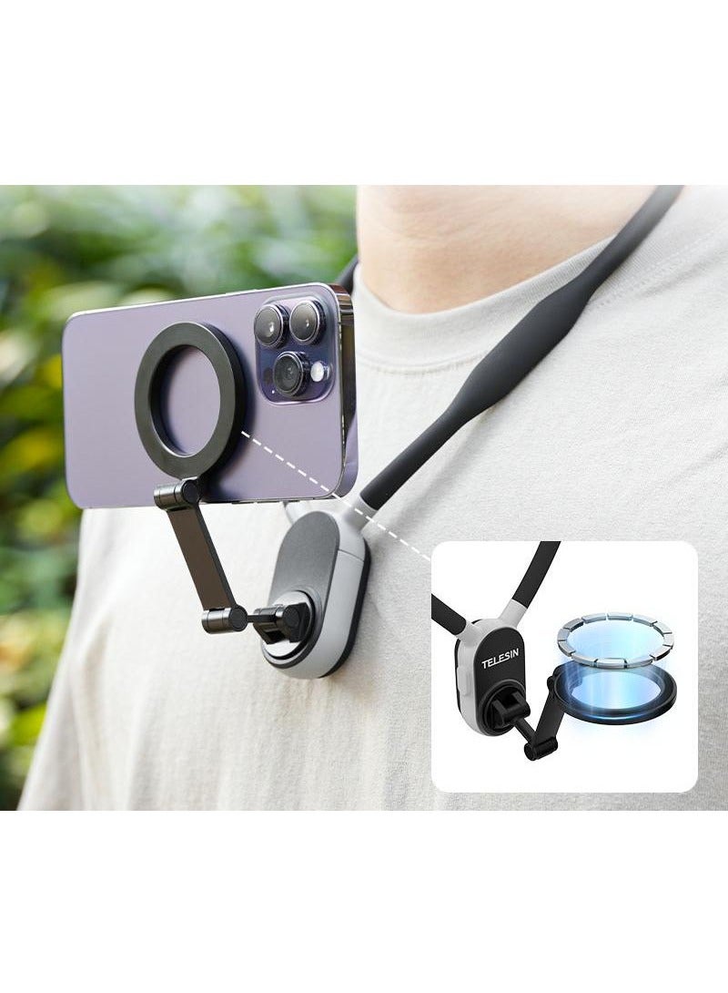 MAX version Magnetic Neck Mount for Phones, Upgraded Cell Phone Holder Stand POV/Vlog Selfie Hand Free Necklace Phone Strap Video Recording for iPhone 15 14 13 12 Series and Android Phones(black)  - Image 3