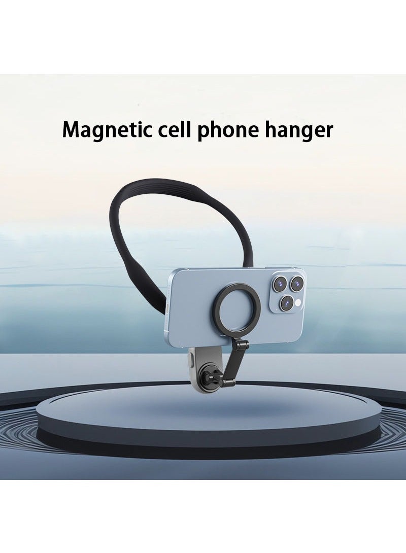 MAX version Magnetic Neck Mount for Phones, Upgraded Cell Phone Holder Stand POV/Vlog Selfie Hand Free Necklace Phone Strap Video Recording for iPhone 15 14 13 12 Series and Android Phones(black)  - Image 1
