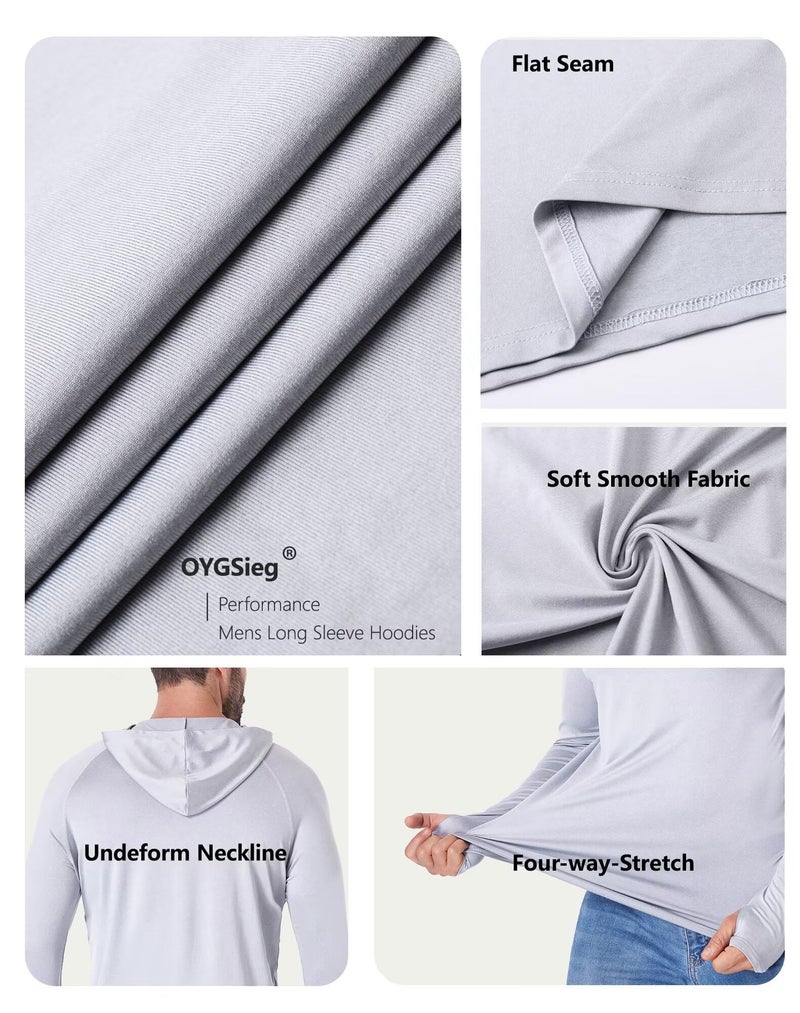 OYGSieg Men's Athletic Hoodies Long Sleeve Fishing Shirts for Men UPF SPF UV Sun Protection Shirts Lightweight Rash Guards L - Image 4