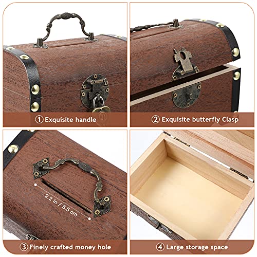 IMIKEYA Piggy Bank: Vintage Wood Treasure Chest Rustic Small Wooden Box Decorative Coin Bank Money Bank Money Saver Storage Box for Wedding Home Decor - Image 3