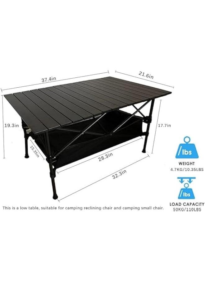 HOOKOR Folding Camping Table, Wood Portable Picnic Table with Carry Bag, 4 Person Lightweight Aluminum Roll-up Table for Camping Outdoor Picnic BBQ Backyard Party Beach (95X55cm)  - Image 3