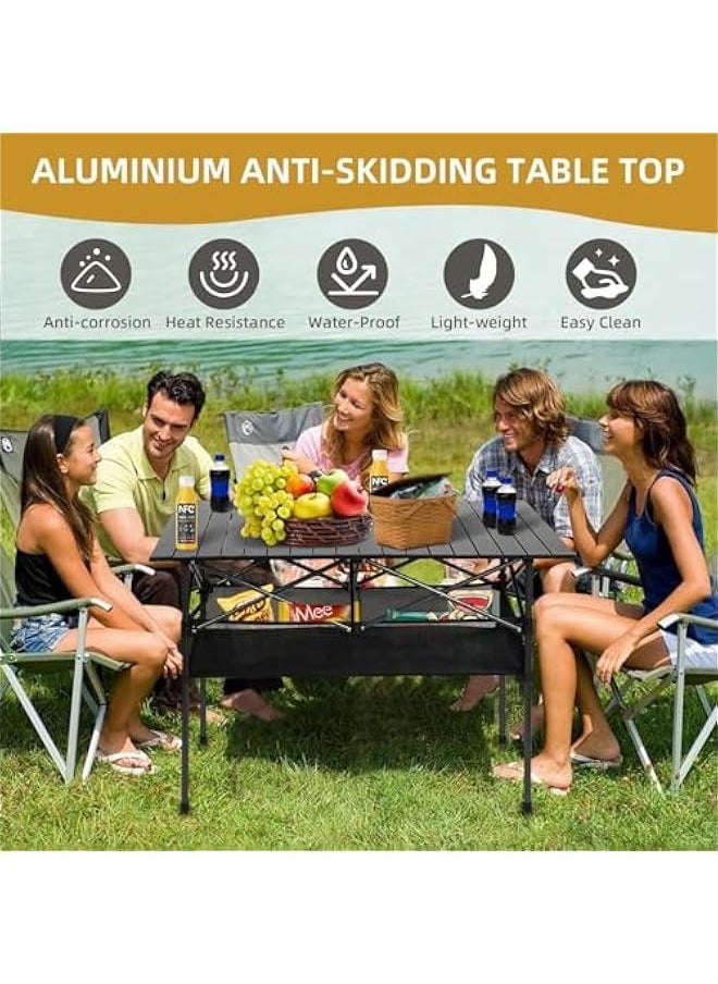 HOOKOR Folding Camping Table, Wood Portable Picnic Table with Carry Bag, 4 Person Lightweight Aluminum Roll-up Table for Camping Outdoor Picnic BBQ Backyard Party Beach (95X55cm)  - Image 4