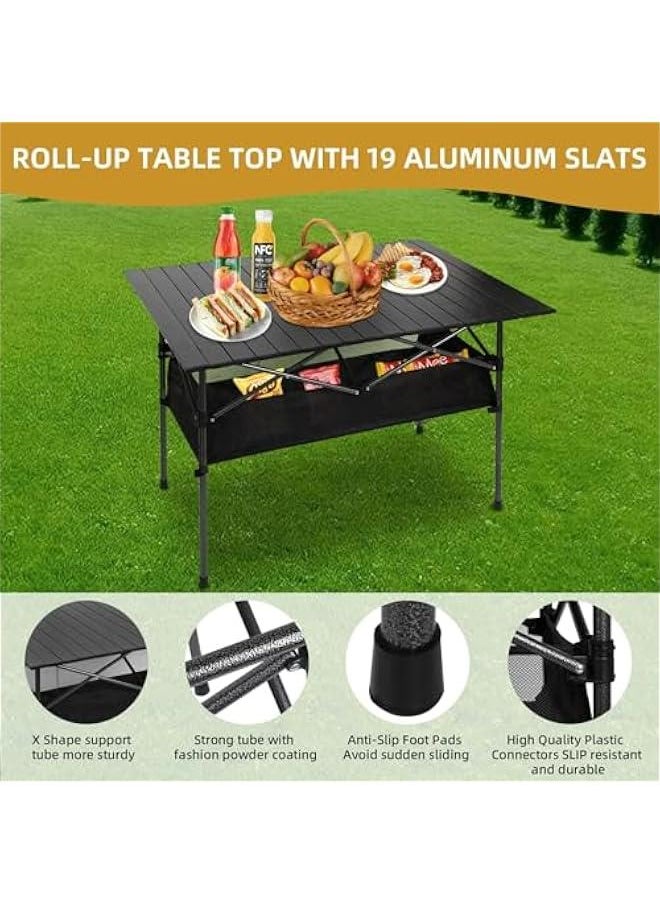 HOOKOR Folding Camping Table, Wood Portable Picnic Table with Carry Bag, 4 Person Lightweight Aluminum Roll-up Table for Camping Outdoor Picnic BBQ Backyard Party Beach (95X55cm)  - Image 5