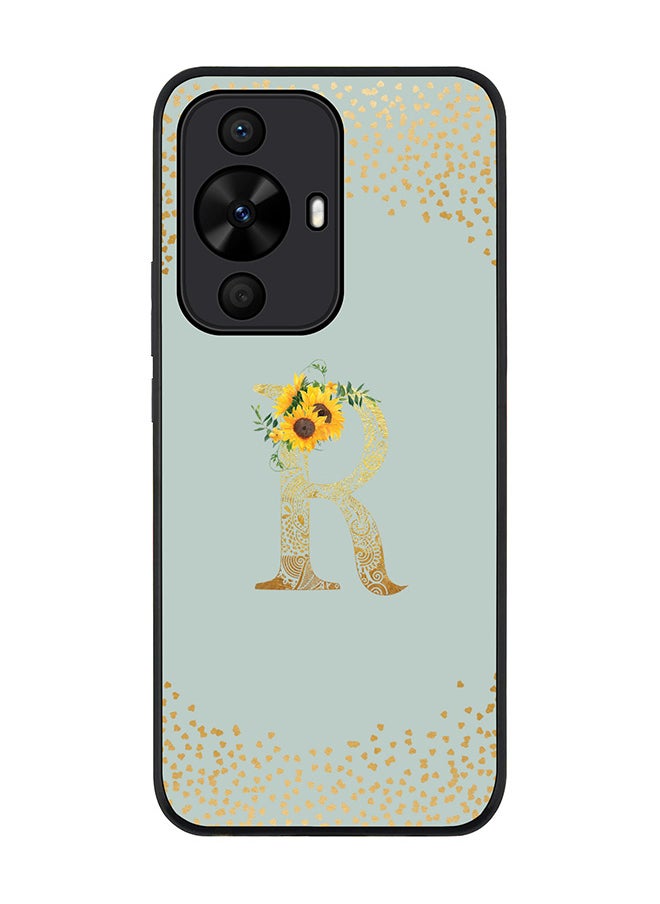 Stylizedd Rugged Black edge case for Huawei nova 12s / Huawei nova 11/ Huawei nova 12 Lite 4G,Custom Monogram Initial Letter Floral Alphabet - R (Light Grey)  - Image 1