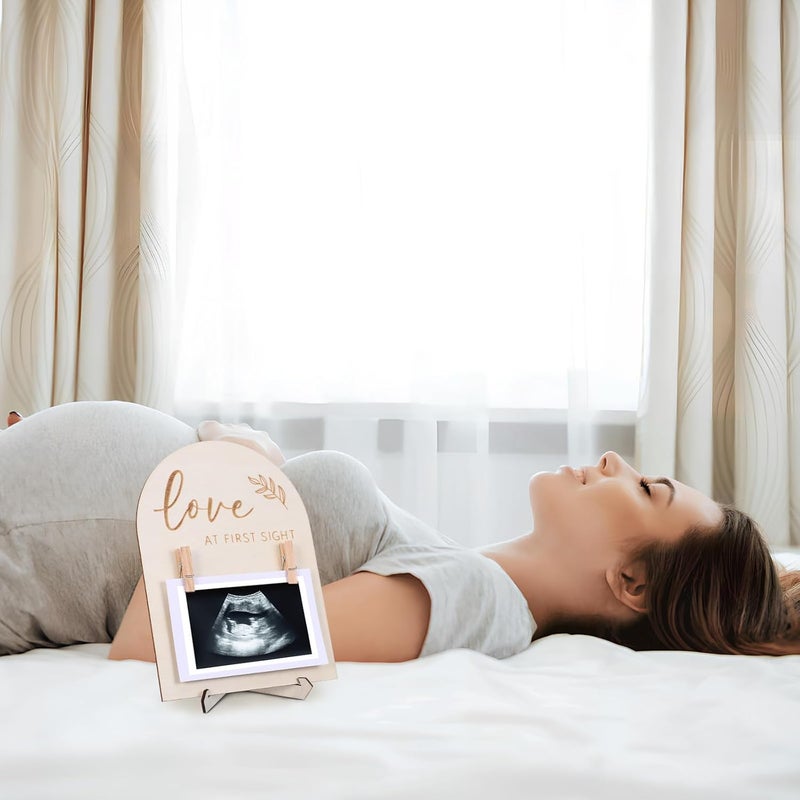 Wooden Sonogram Picture Frame Keepsake Display 15x10x2.5cm Boxwood with Stand and Clip Nursery Decor Gift for Newborn Photos - Image 3