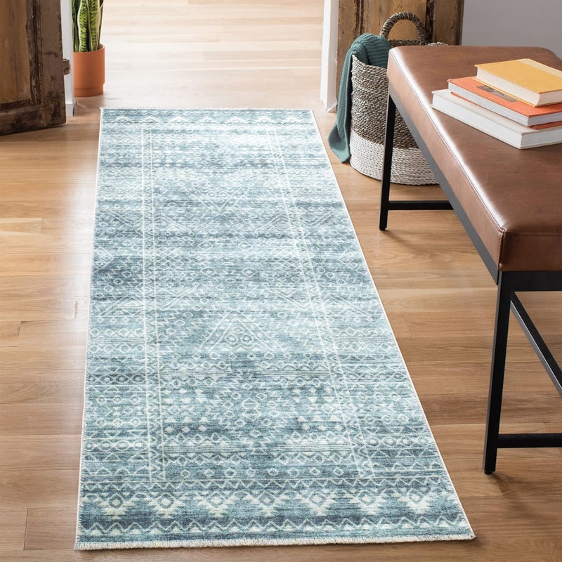 Bloom Rugs Bloom Rugs Caria قابلة للانزلاق غير قابلة للانزلاق 10 قدم - Teal/Ivory الهندسية العداء لحمام مدخل المدخل والمطبخ - الحجم الدقيق: 2'6 "" x 10 '  - Image 1