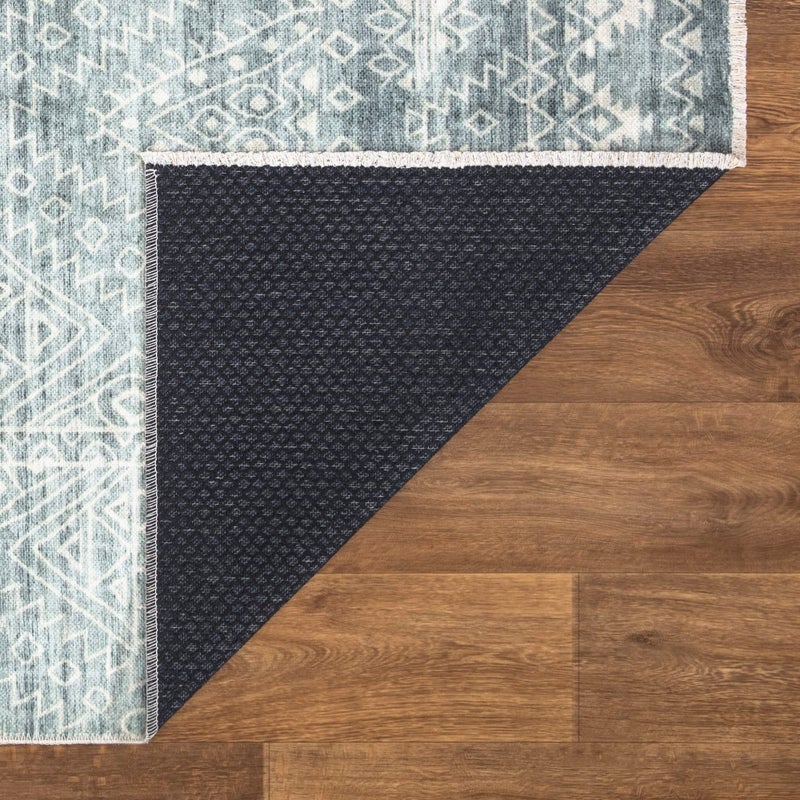 Bloom Rugs Bloom Rugs Caria قابلة للانزلاق غير قابلة للانزلاق 10 قدم - Teal/Ivory الهندسية العداء لحمام مدخل المدخل والمطبخ - الحجم الدقيق: 2'6 "" x 10 '  - Image 5