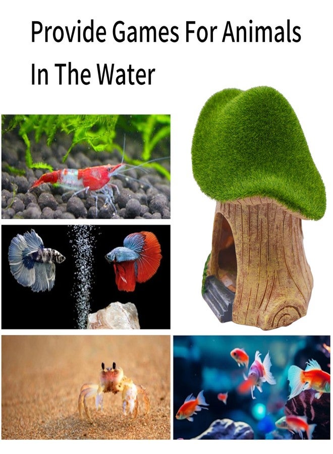 AnRui Green Moss Mushroom Aquarium Decor Cute Fish Tank Decorationss Resin Aquarium Decor Hideout Cave Ornament for Small Fish, Hermit Crab, Shrimp, Goldfish and Reptiles - Image 4