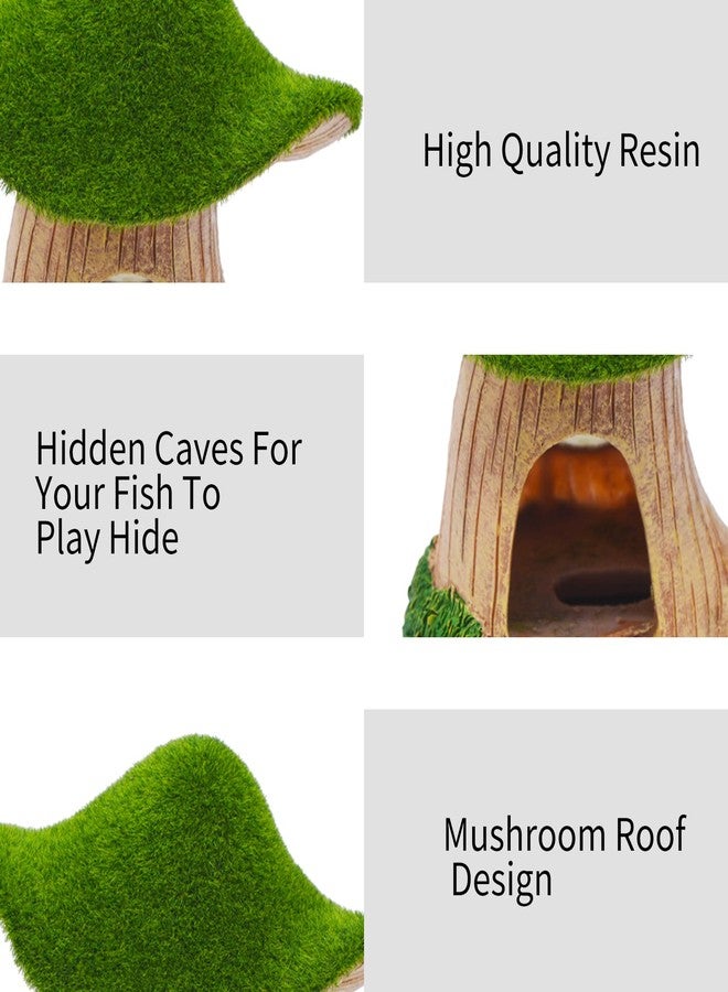 AnRui Green Moss Mushroom Aquarium Decor Cute Fish Tank Decorationss Resin Aquarium Decor Hideout Cave Ornament for Small Fish, Hermit Crab, Shrimp, Goldfish and Reptiles - Image 3