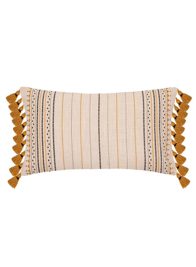 atmosphera Tassel Detail Rectangular Cushion Cover Beige And Ochre 30 X 50Cm 188533G - Image 1