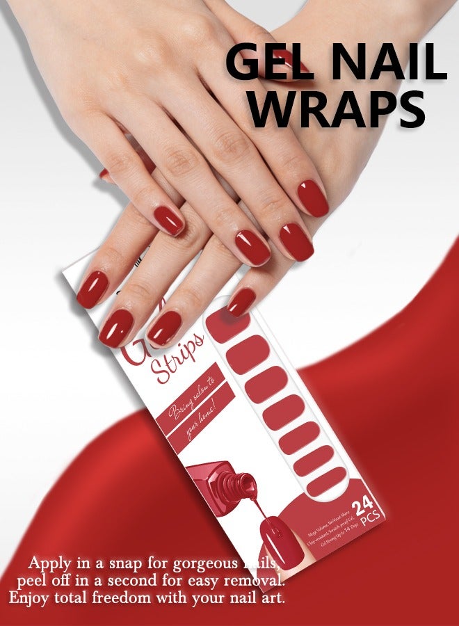 Semi-Cured Gel Nail Wraps – UV/LED Lamp Required – Waterproof Solid Color – 20 Strips + File + Wooden Stick - Image 2
