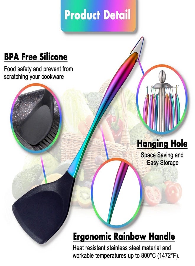 Blithely Silicone Cooking Utensils Set, 17pcs Kitchen Utensil Set with Rotatable Holder, Heat-Resistant Silicone Utensils for Cooking, Non-Stick Spatula Set with Stainless Steel Handle,Turner,Ladle (Rainbow) - Image 2