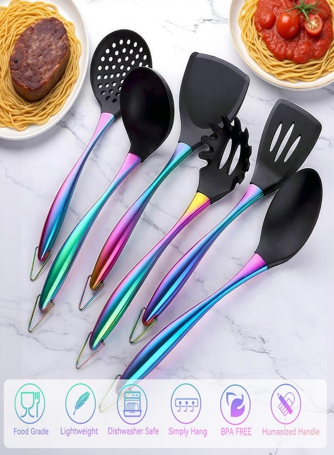 Blithely Silicone Cooking Utensils Set, 17pcs Kitchen Utensil Set with Rotatable Holder, Heat-Resistant Silicone Utensils for Cooking, Non-Stick Spatula Set with Stainless Steel Handle,Turner,Ladle (Rainbow) - Image 4