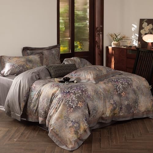mixinni Vintage Floral Duvet Cover Set Queen Size 100 Long Staple Cotton Percale Reversible Purple Floral Bedding Set with Zipper Closure 3Piece Luxury Duvet Cover with 2 Pillow Shams 20x26 - Image 3