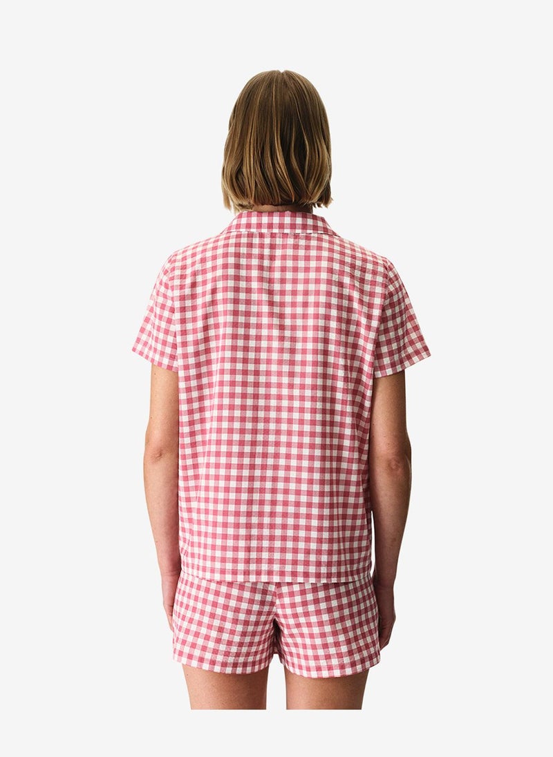 Penti Women Pink Gingham Short Sleeve Shirt Shorts Rose Set - Image 4