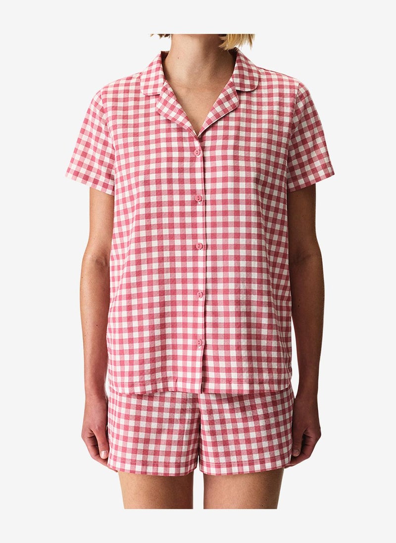 Penti Women Pink Gingham Short Sleeve Shirt Shorts Rose Set - Image 3