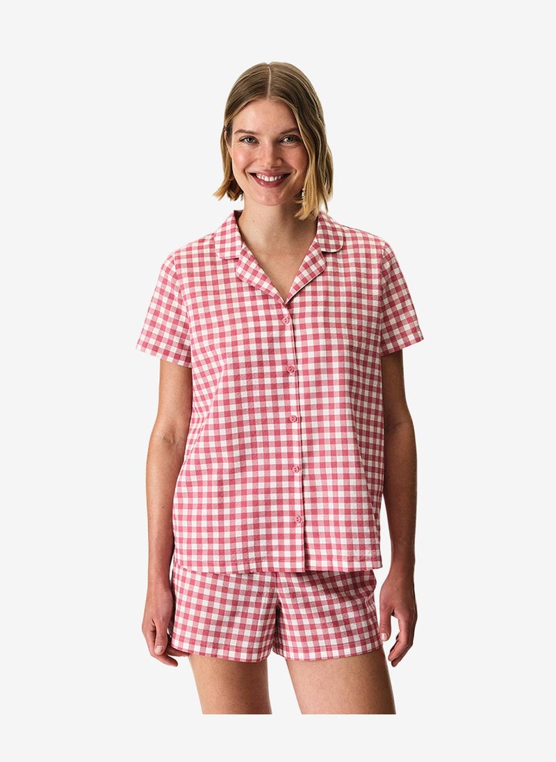 Penti Women Pink Gingham Short Sleeve Shirt Shorts Rose Set - Image 1