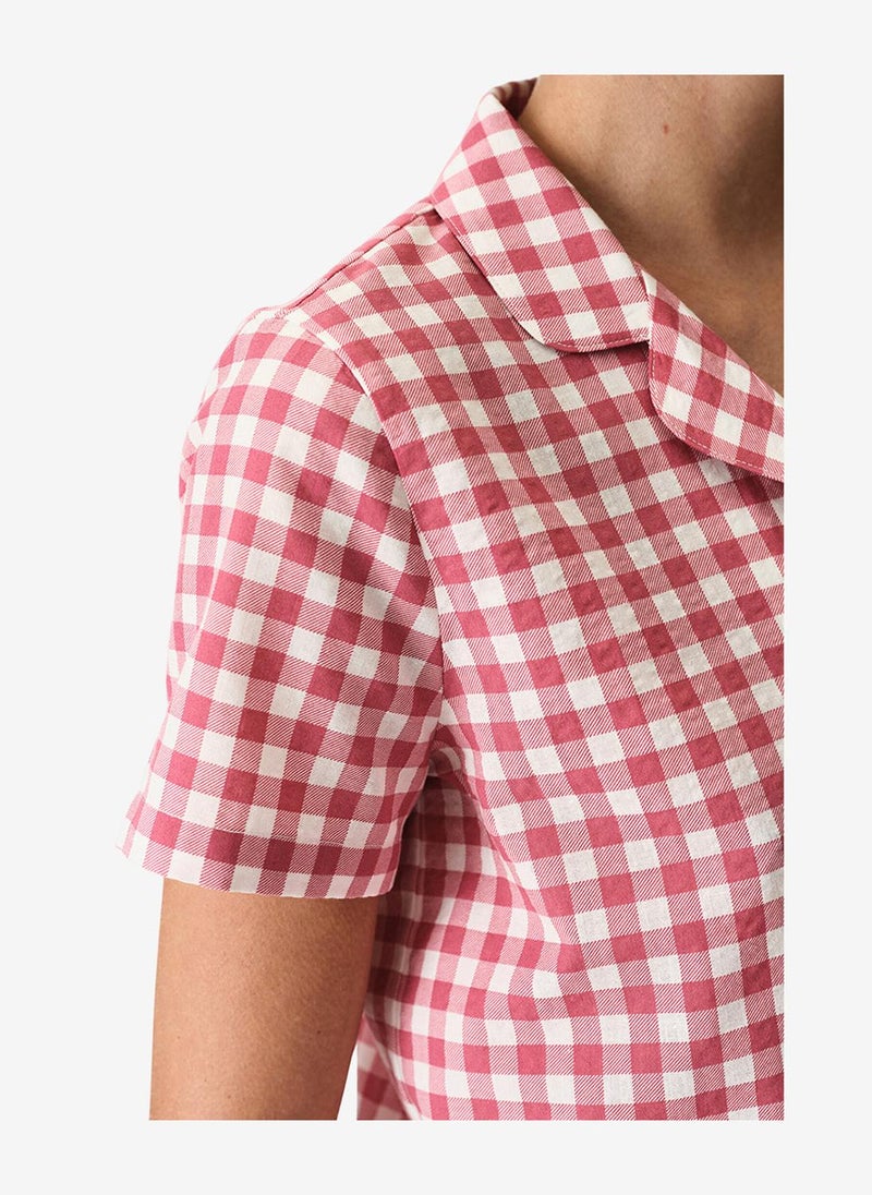 Penti Women Pink Gingham Short Sleeve Shirt Shorts Rose Set - Image 2