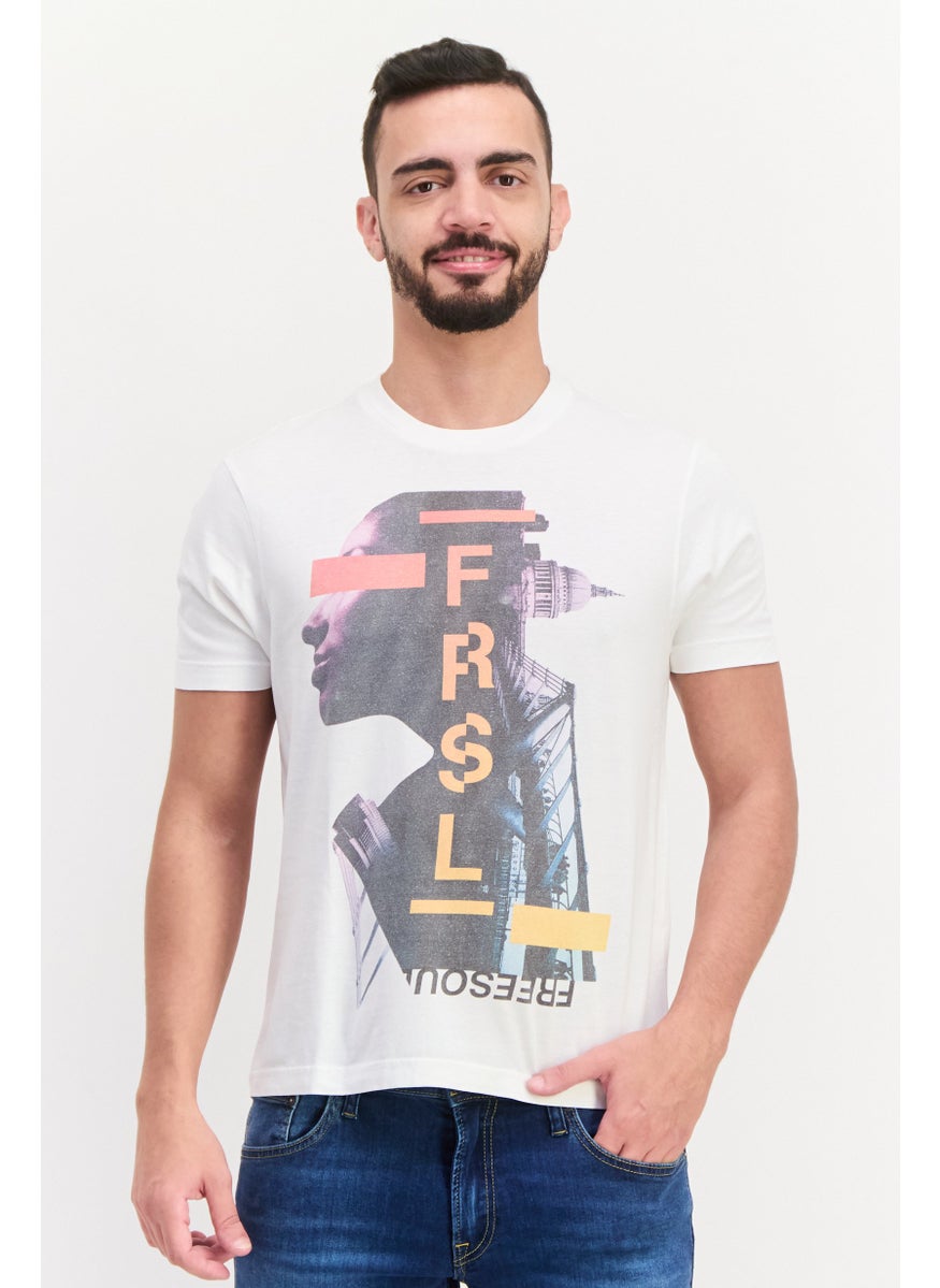 Free Soul Men Crew Neck Short Sleeve Graphic Print Troon T-Shirt, White  - Image 1