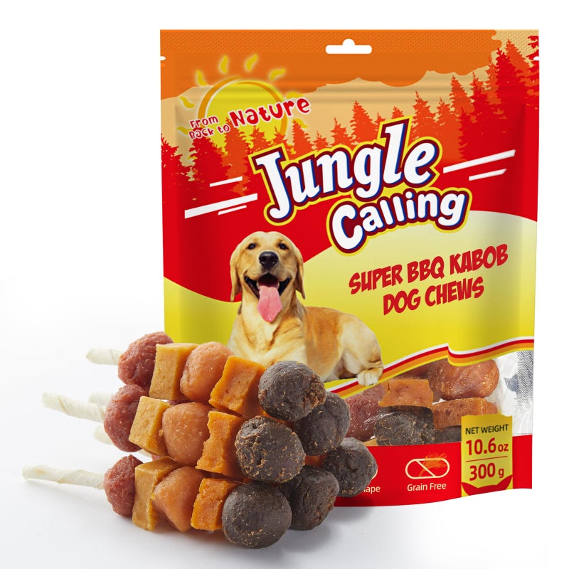 Jungle Calling Dog Treats, Multi-Flavor Kabob Dog Snacks, Edible Dog Kabobs, Made with Chicken, Duck, Beef, Sweet Potato and Pumpkin, Rawhide Sticks for Dogs - Image 1