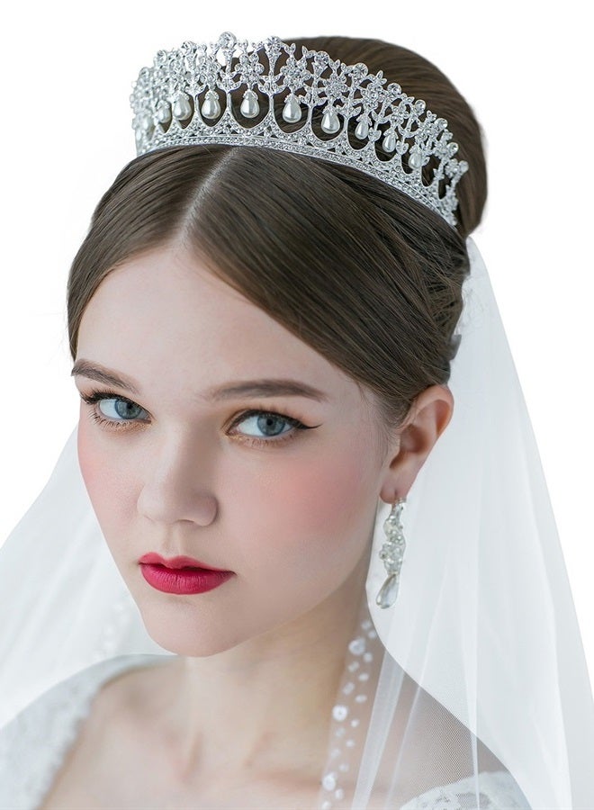 Princess Diana Tiara for Women, Silver Pearl Wedding Crown for Bride, Rhinestone Costume Accessories for Birthday Party Prom