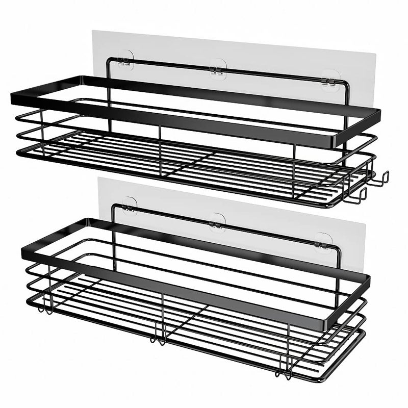 Orimade Shower Caddy with 5 Hooks for Hanging Razor and Sponge Adhesive Shower Shelf Basket Bathroom Storage Organizer Kitchen Rack No Drilling Stainless Steel Rustproof 2 PackBlack