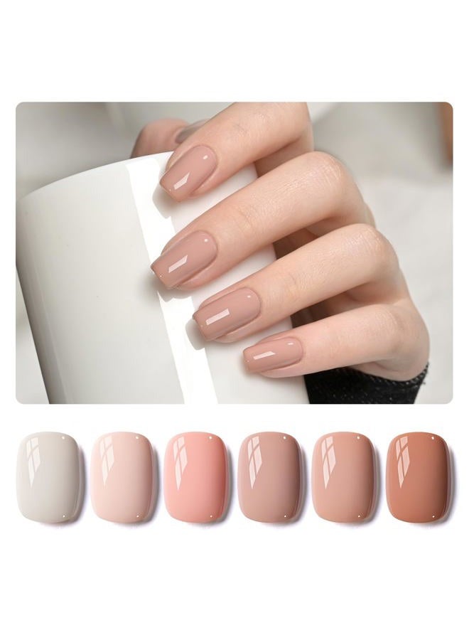 GAOY Nude Pink Gel Nail Polish Set, 6 Neutral Colors Beige Skin Tone Soak Off UV Light Cure Gel Polish Kit for Salon and Nail Art DIY at Home - Image 1