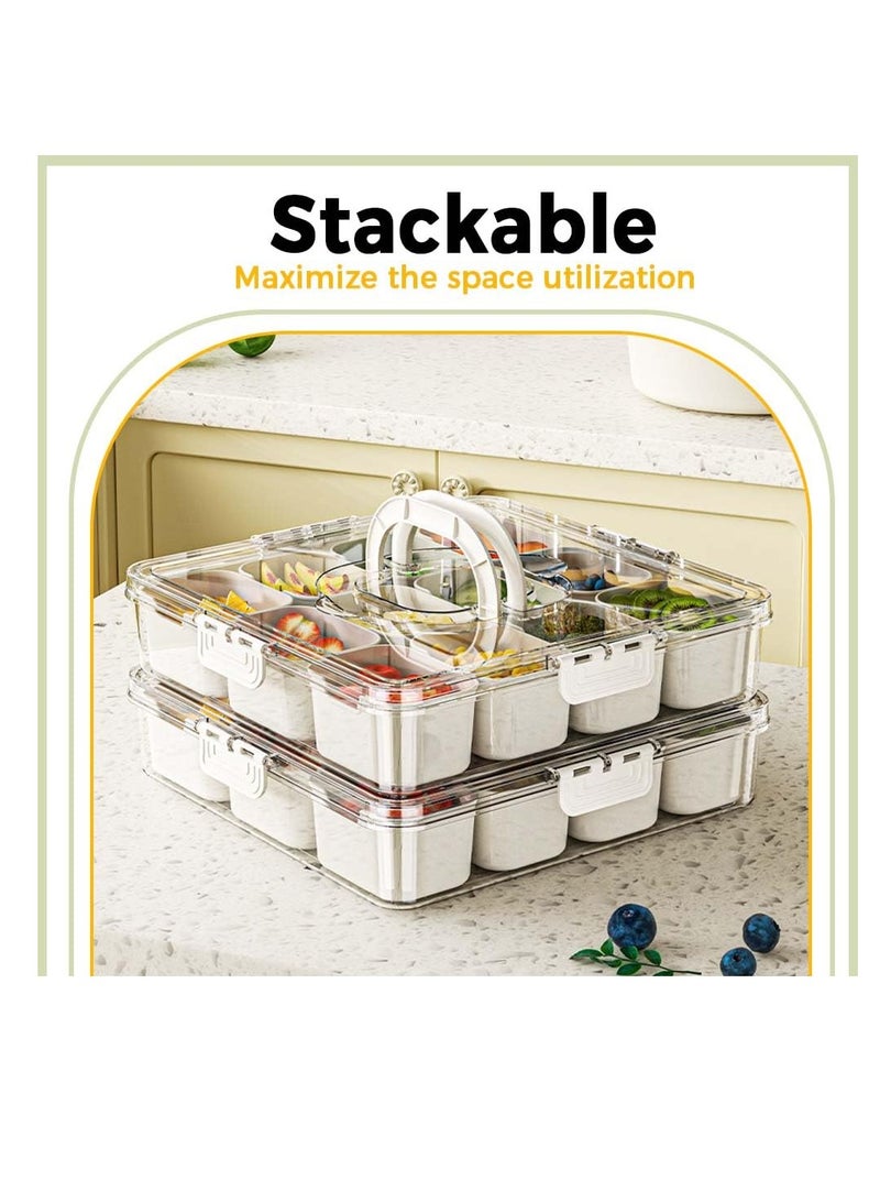XiuWoo Box Charcuterie Container Portable Snack Platters, 12 Compartment Divided Serving Tray with Lid and Handle Veggie Organizer Fruit Tray, Perfect for Party, Travel & Picnics  - Image 3