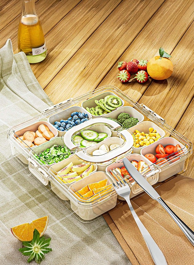 XiuWoo Box Charcuterie Container Portable Snack Platters, 12 Compartment Divided Serving Tray with Lid and Handle Veggie Organizer Fruit Tray, Perfect for Party, Travel & Picnics  - Image 1