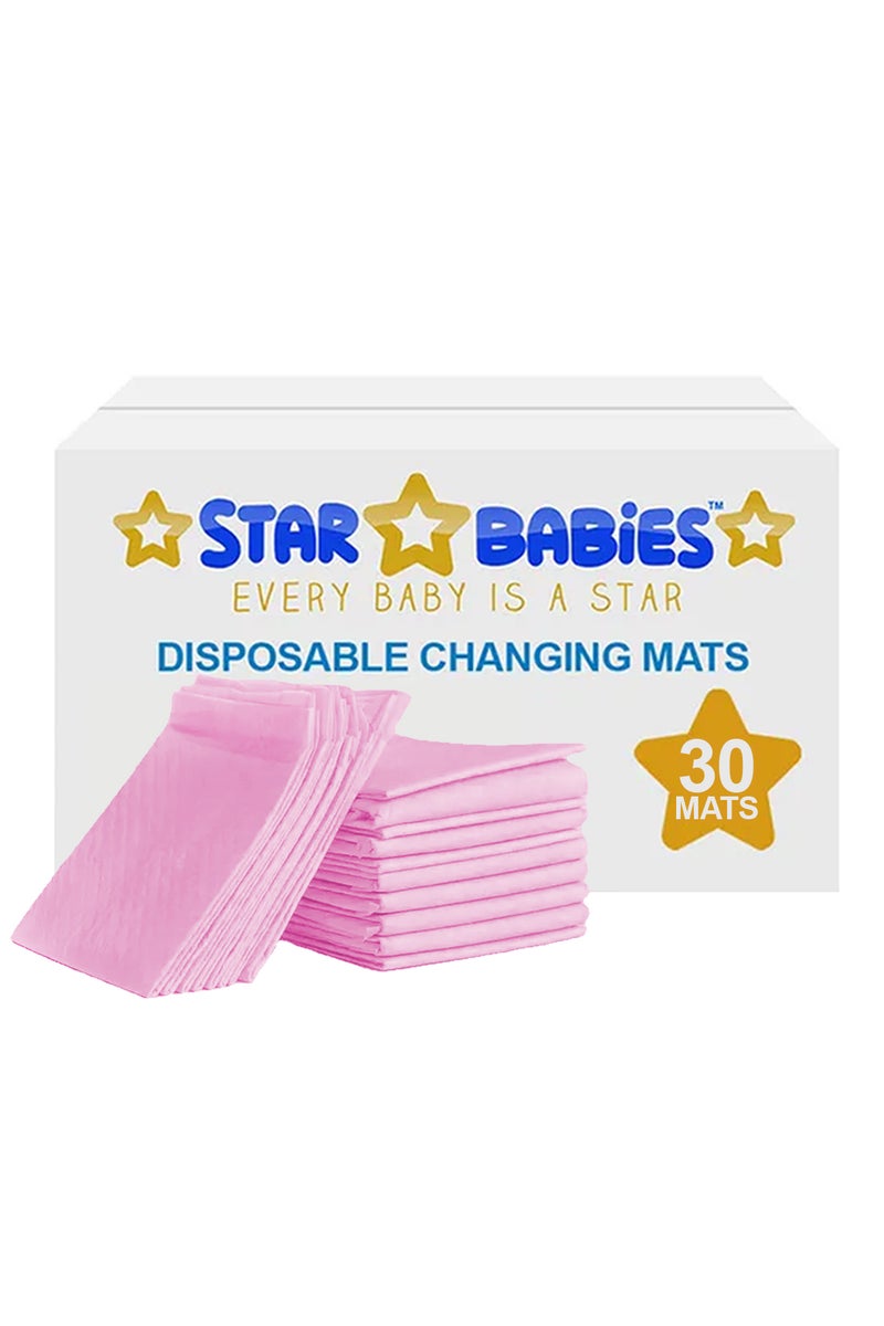Star Babies Disposable Changing mat Large (45 x 60cm) Pack of 30 - Pink - Image 1