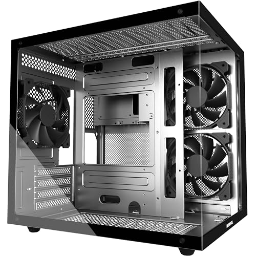 MOROVOL MATX PC Case270 Panoramic Tempered Glass Panel Gaming PC Case3 Fans PreInstalled MicroATX Computer CaseUSB 30BlackV3 - Image 1
