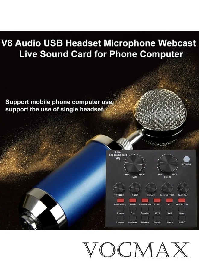 فوغماكس - بطاقة الصوت V8 Live Sound Card، جهاز تغيير الصوت لجهاز PS4/الهاتف/iPad/الكمبيوتر، بطاقة صوت مع تأثيرات صوتية مضحكة متعددة، - Image 1