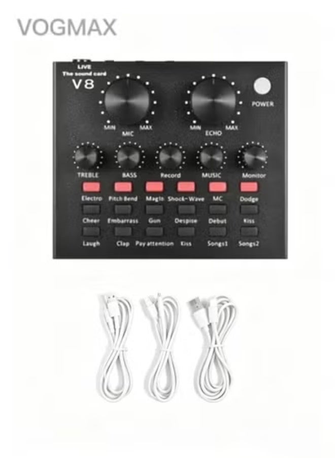 فوغماكس بطاقة الصوت V8 Live Sound Card، جهاز تغيير الصوت لجهاز PS4/الهاتف/iPad/الكمبيوتر، بطاقة صوت مع تأثيرات صوتية مضحكة متعددة، - Image 1