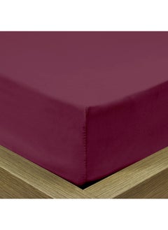 Rest 3-Piece Burgundy Plush 180X200+30Cm Fitted Bedsheet Set Includes 1 Deep Pocket Fitted Bedsheet And 2 Pillow Covers, Breathable And Machine Washable  - Image 1