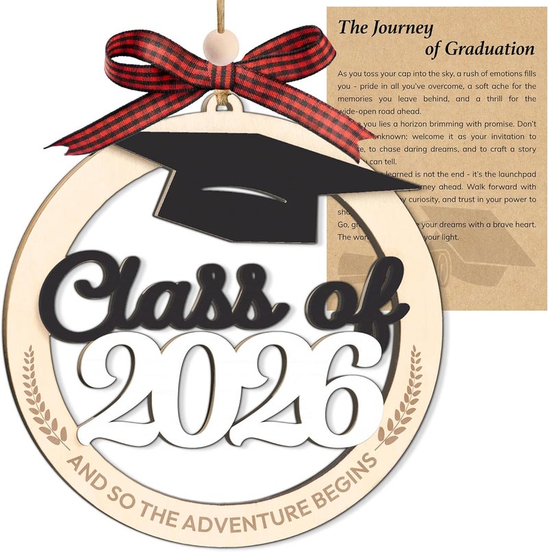 Sensemory Graduation Ornaments Class of 2026, Wooden Graduation Keepsake for College or High School Celebration, Class of 2025 Ornament Gifts Decoration (2026) - Image 1