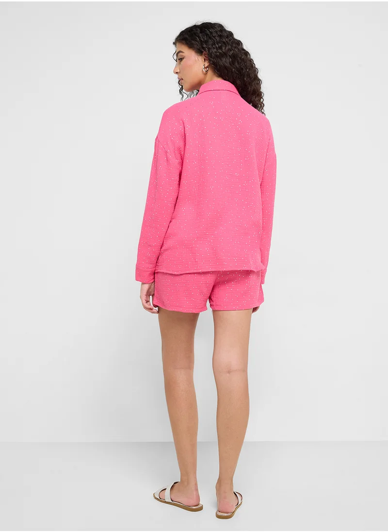 جينجر Oversize Shirt & Short Set