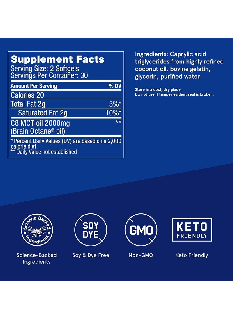 بوليت بروف كبسولات Brain Octane الهلامية، زيت C8 MCT النقي للطاقة المستدامة، 60 كبسولة هلامية، 30 حصة - Image 2