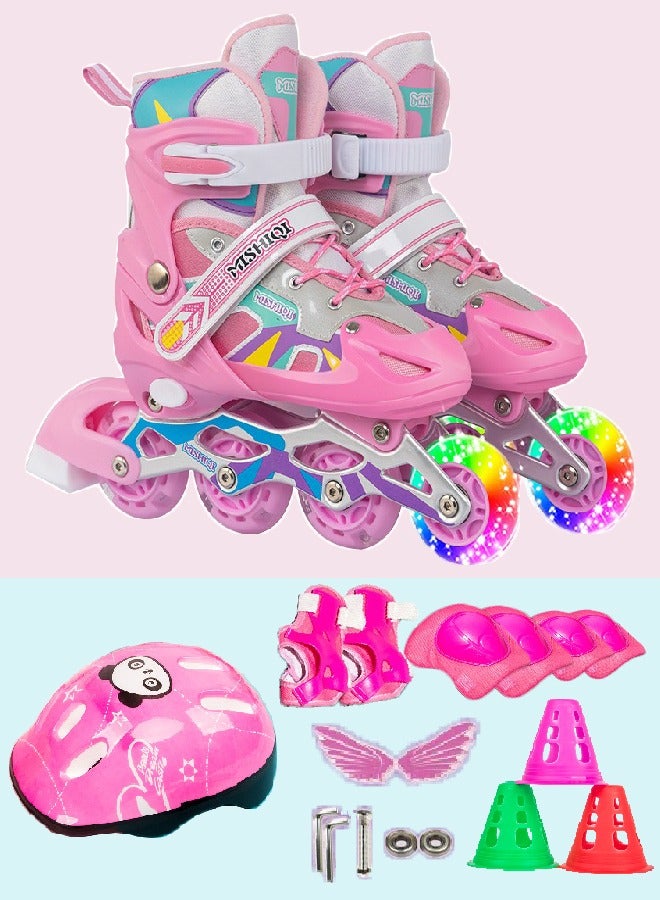 Bukela Roller Skates Set, Girls Roller Skates for Kids Children Toddlers Beginner, 4 Size Adjustable with Light Up Wheels and Colorful Shoelaces(L) - Image 1