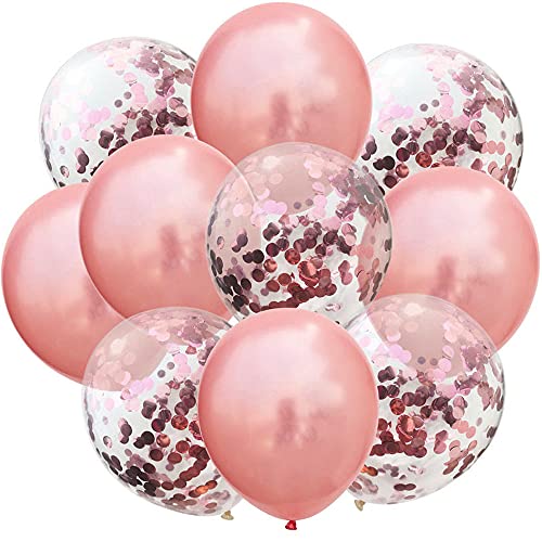Crackles Rose Gold HD Metallic Chrome & Clear Confetti Shining Glitter Balloons Set For Birthday, Anniversary, Welcome and All Party Celebration Decoration Supplies (A Set Of 10 Pcs) - Image 1