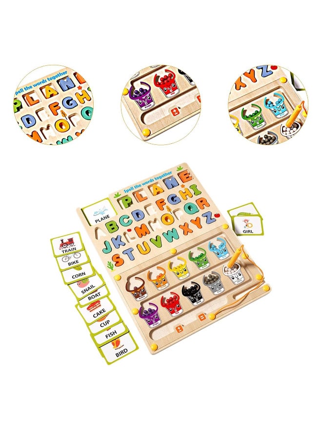 3-in-1 Magnetic Spelling Drawing Board Color and Number Maze, Fine Motor Skills Development Toy with Alphabet Letters Animal Matching Cards, Ideal for Kids English Learning, Perfect Birthday or Holiday Gift, Alphabet Learning Toys - Image 4