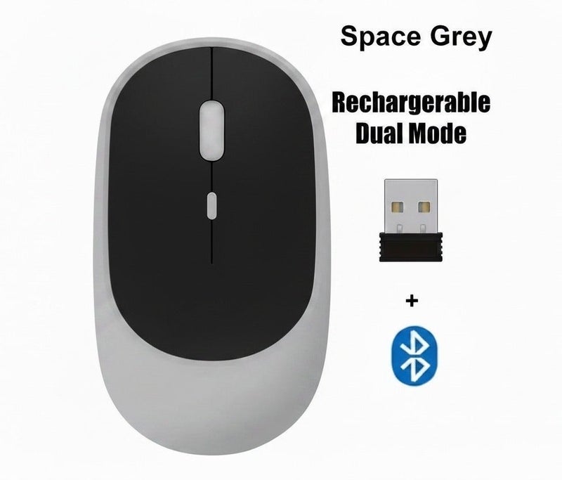 T I G O Wireless Mouse Rechargeable, Dual Mode 2.4G + Bluetooth 5.2, Silent Click Ergonomic Mouse with Type-C Charging, 1600 DPI USB Optical Mouse for Laptop, Desktop, Tablet, MacBook, PC Space Grey - Image 1