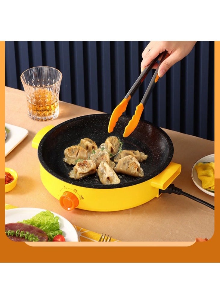 KYD Electric Grill Pan,  Rotary temperature control Non Stick Household Multi-functional Small Baking Pan 600W Convenient Barbecue Oven Yellow 26 cm - Image 2