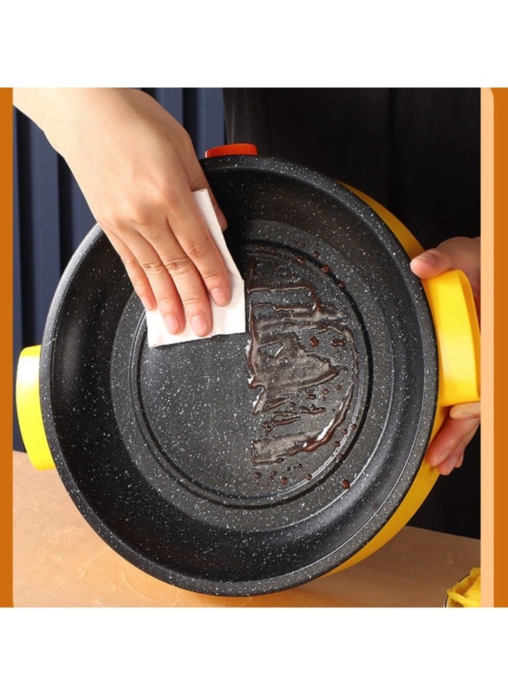 KYD Electric Grill Pan,  Rotary temperature control Non Stick Household Multi-functional Small Baking Pan 600W Convenient Barbecue Oven Yellow 26 cm - Image 3