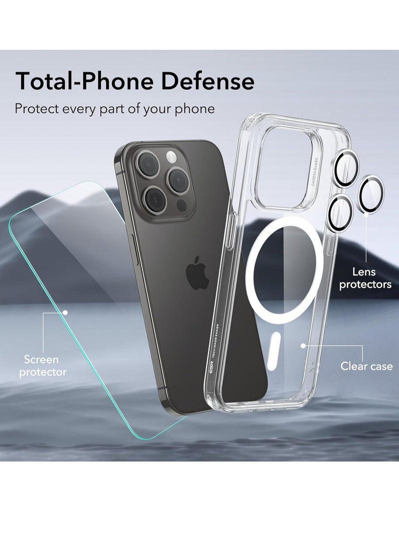 Raxoom iPhone 15 Pro Max Case Set, Compatible with MagSafe, 1 Tempered-Glass Screen Protector, 1 Set of Camera Lens Protectors, Yellowing and Scratch Resistant, Classic Series, Clear - Image 4