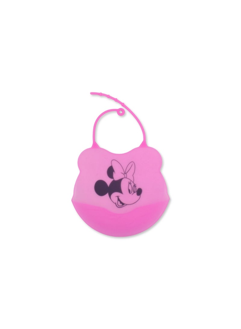 La Frutta Silicone Baby Bib with Pocket – Pink with Minnie Mouse Print - Image 2