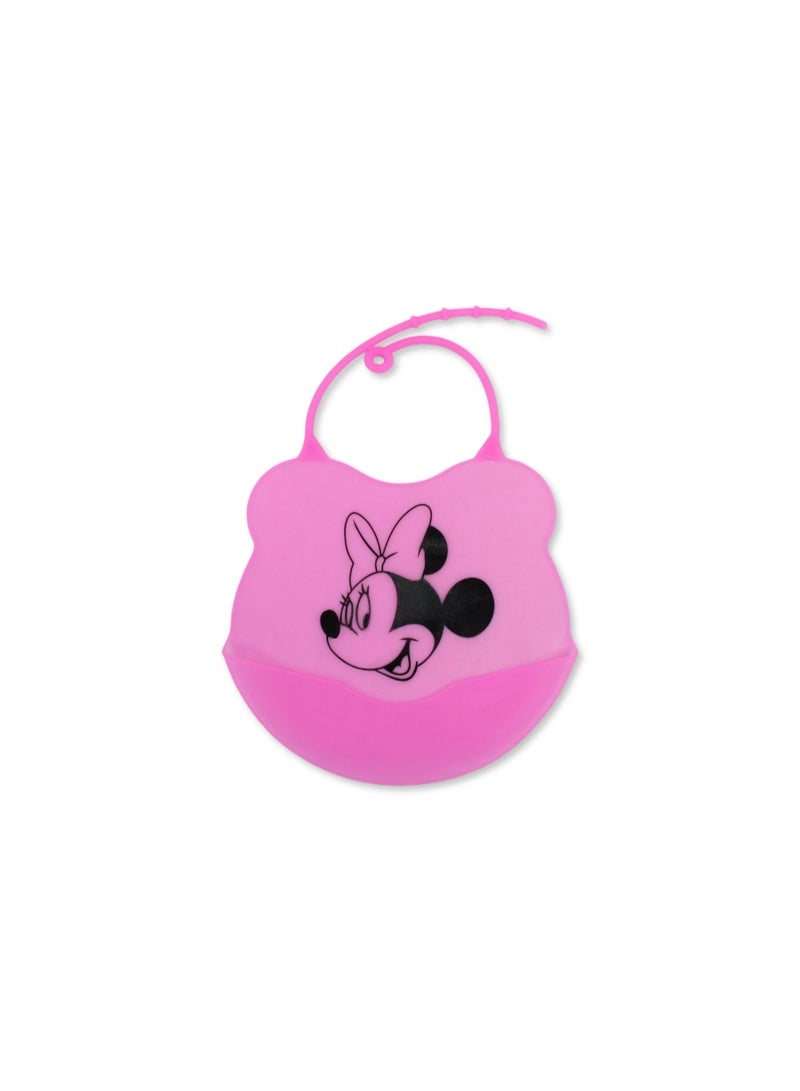 La Frutta Silicone Baby Bib with Pocket – Pink with Minnie Mouse Print - Image 1